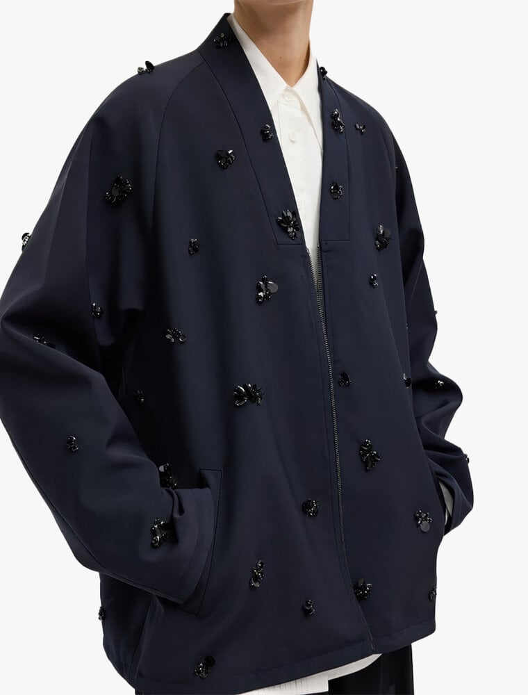 Tibi Tropical Wool Beaded Bomber