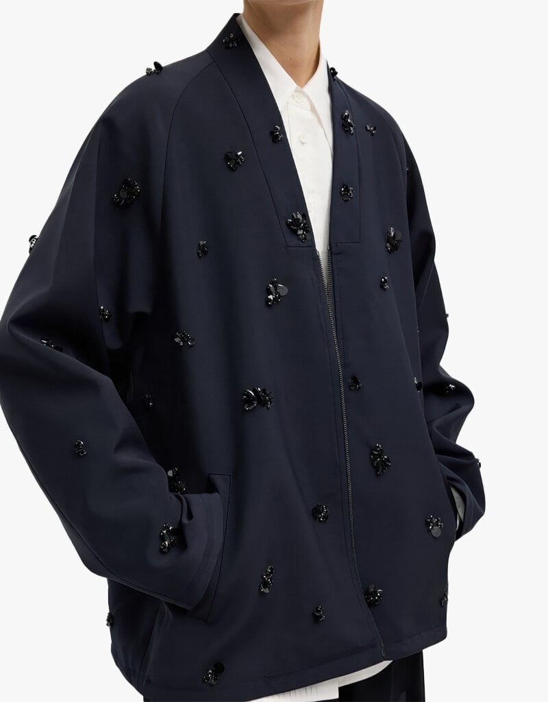 Tibi Tropical Wool Beaded Bomber