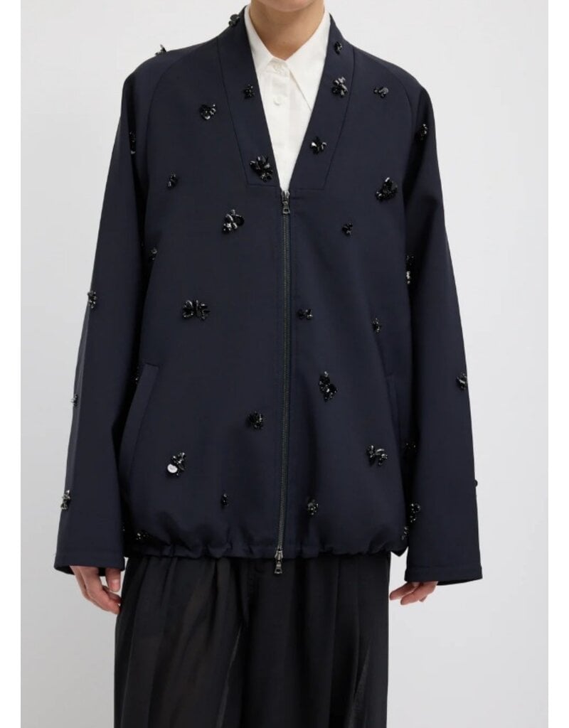 Tibi Tropical Wool Beaded Bomber