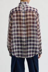 Tibi Silk Cotton Plaid Funnel Neck Shirt