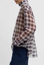 Tibi Silk Cotton Plaid Funnel Neck Shirt