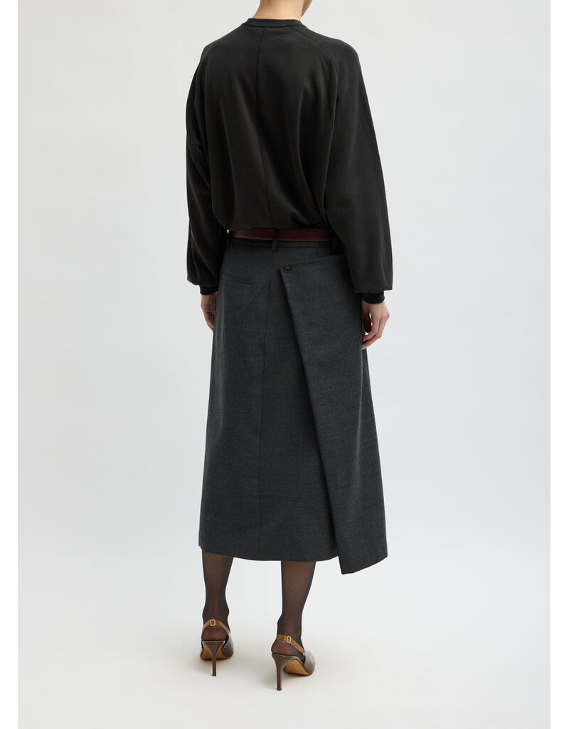 Tibi Cozy Flannel Midi Skirt with Side Drape