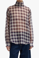 Tibi Silk Cotton Plaid Funnel Neck Shirt