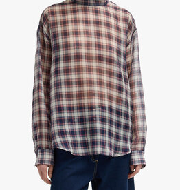Tibi Silk Cotton Plaid Funnel Neck Shirt