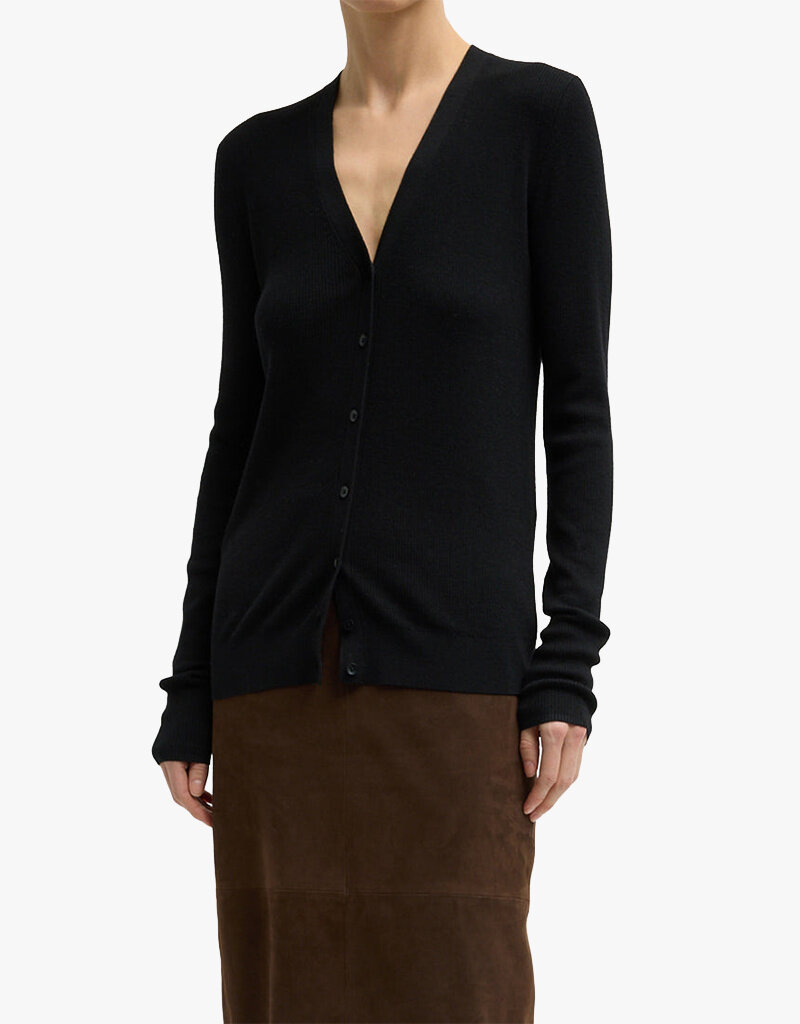 Tibi Feather Weight Ribbed Vneck Slim Cardigan