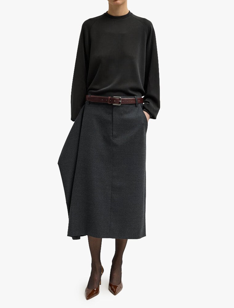 Tibi Cozy Flannel Midi Skirt with Side Drape