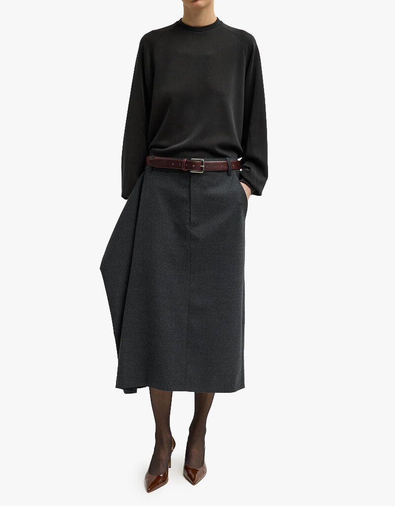 Tibi Cozy Flannel Midi Skirt with Side Drape