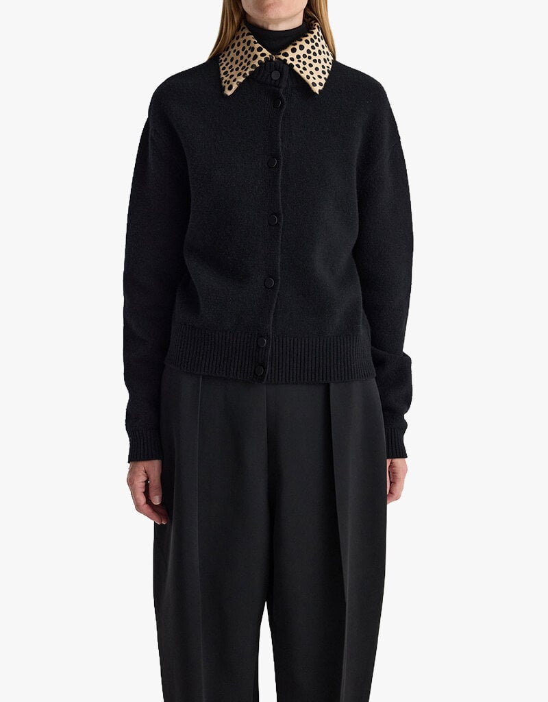 Róhe Leather Cheetah Collar Cardigan