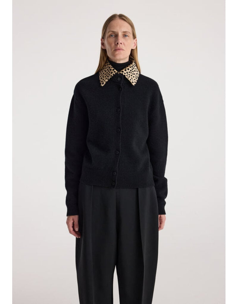 Róhe Leather Cheetah Collar Cardigan