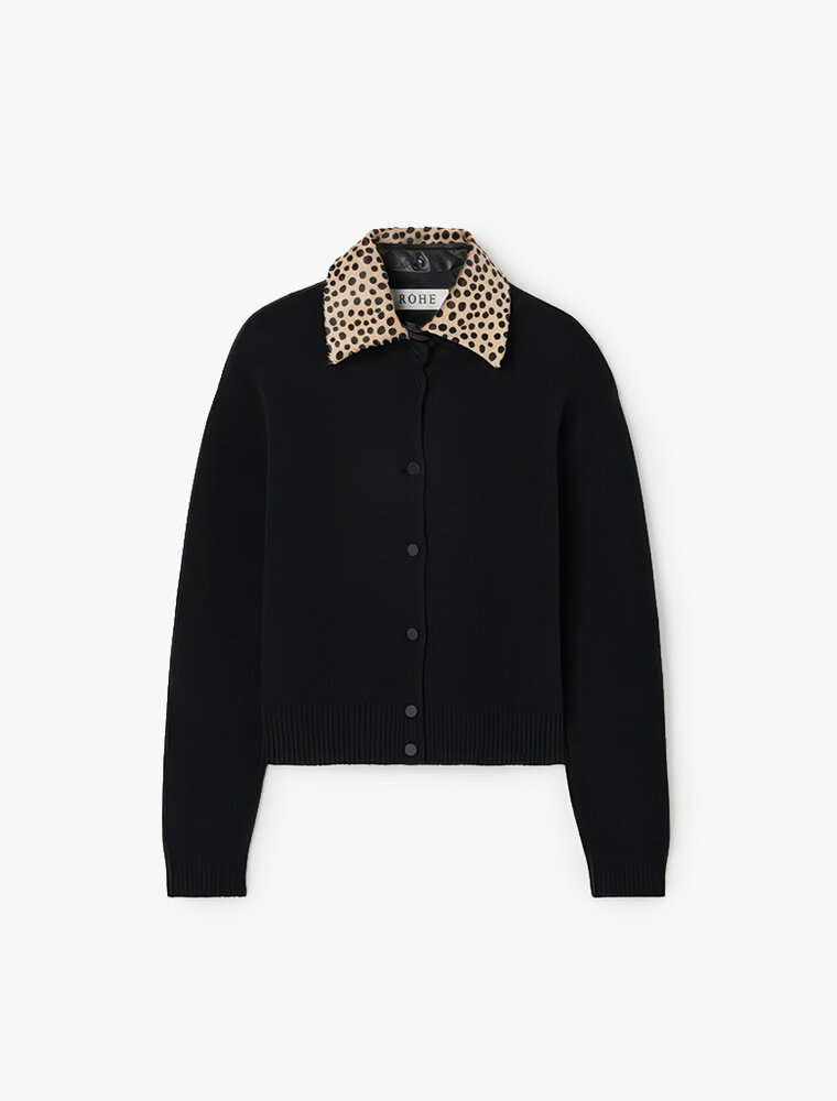 Róhe Leather Cheetah Collar Cardigan