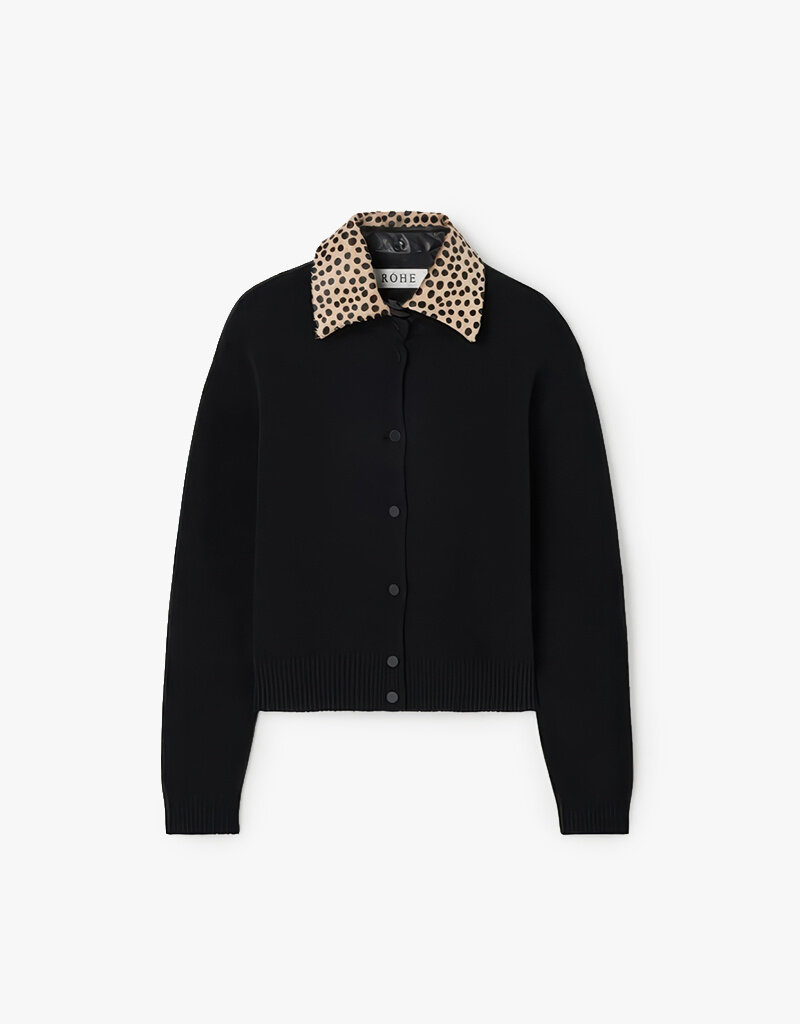 Róhe Leather Cheetah Collar Cardigan