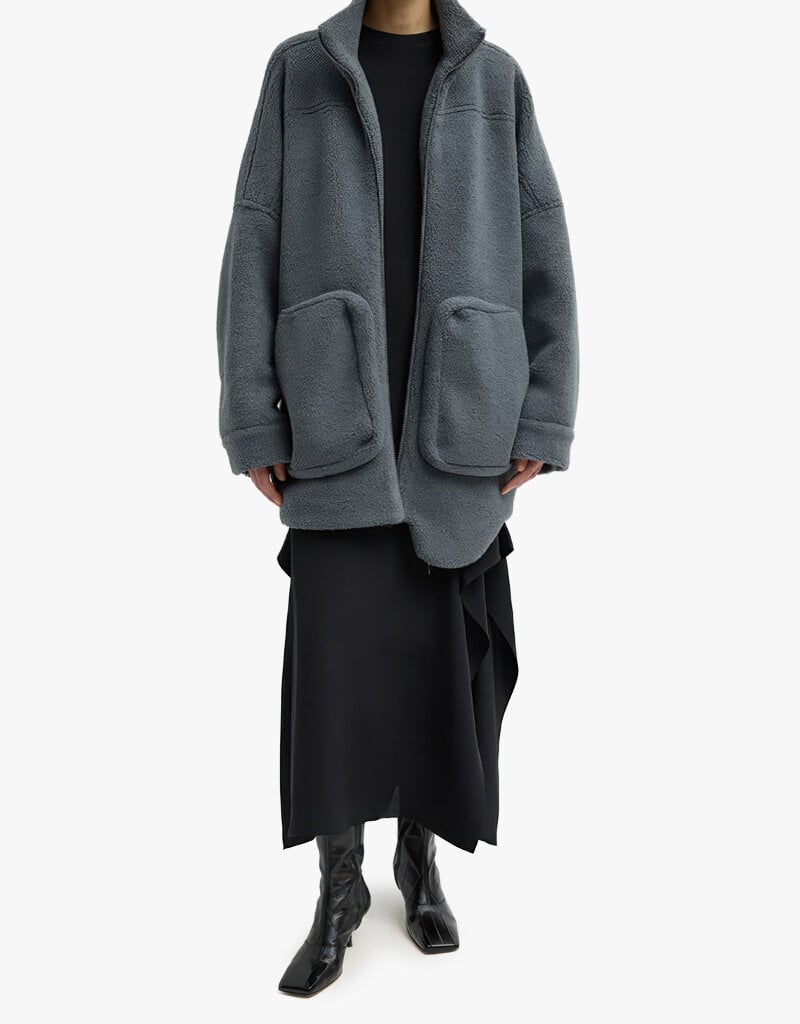 Tibi Cozy Fleece Cubic Zip Up Bomber