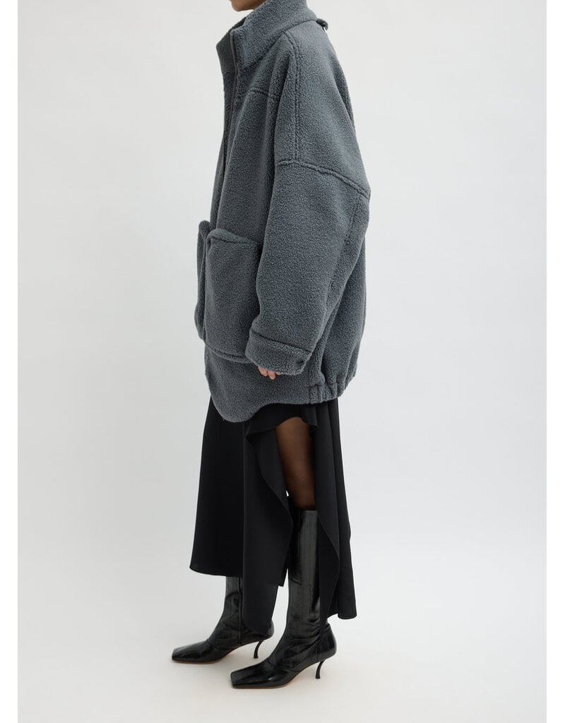 Tibi Cozy Fleece Cubic Zip Up Bomber