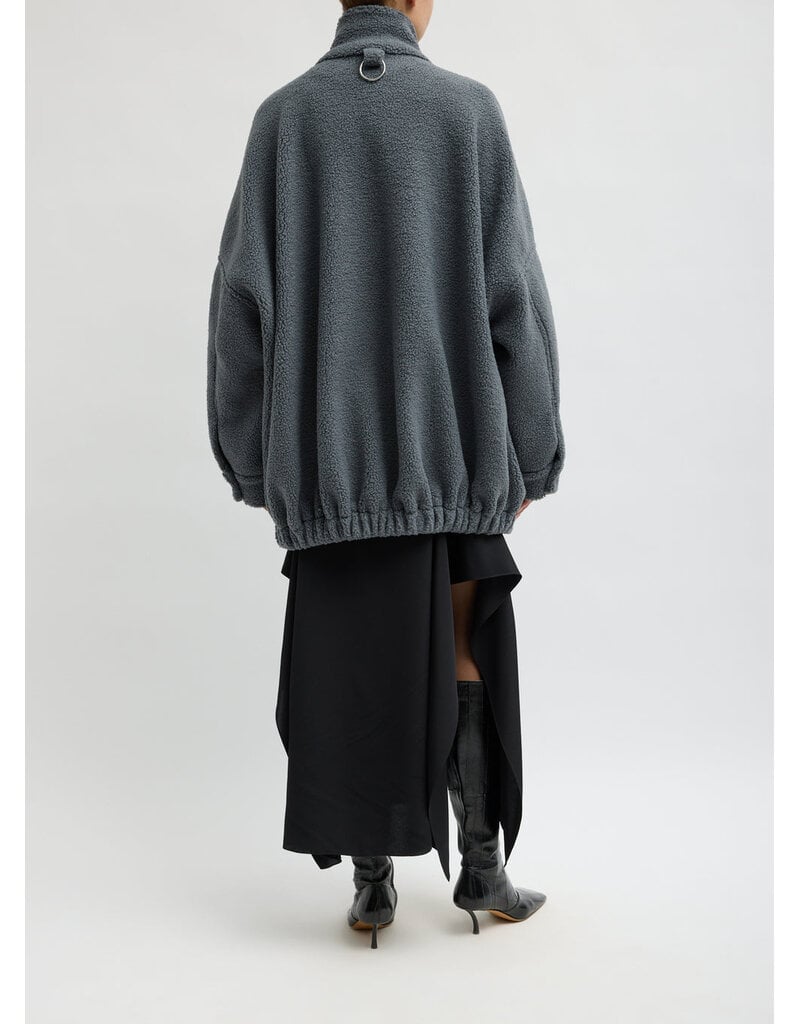 Tibi Cozy Fleece Cubic Zip Up Bomber