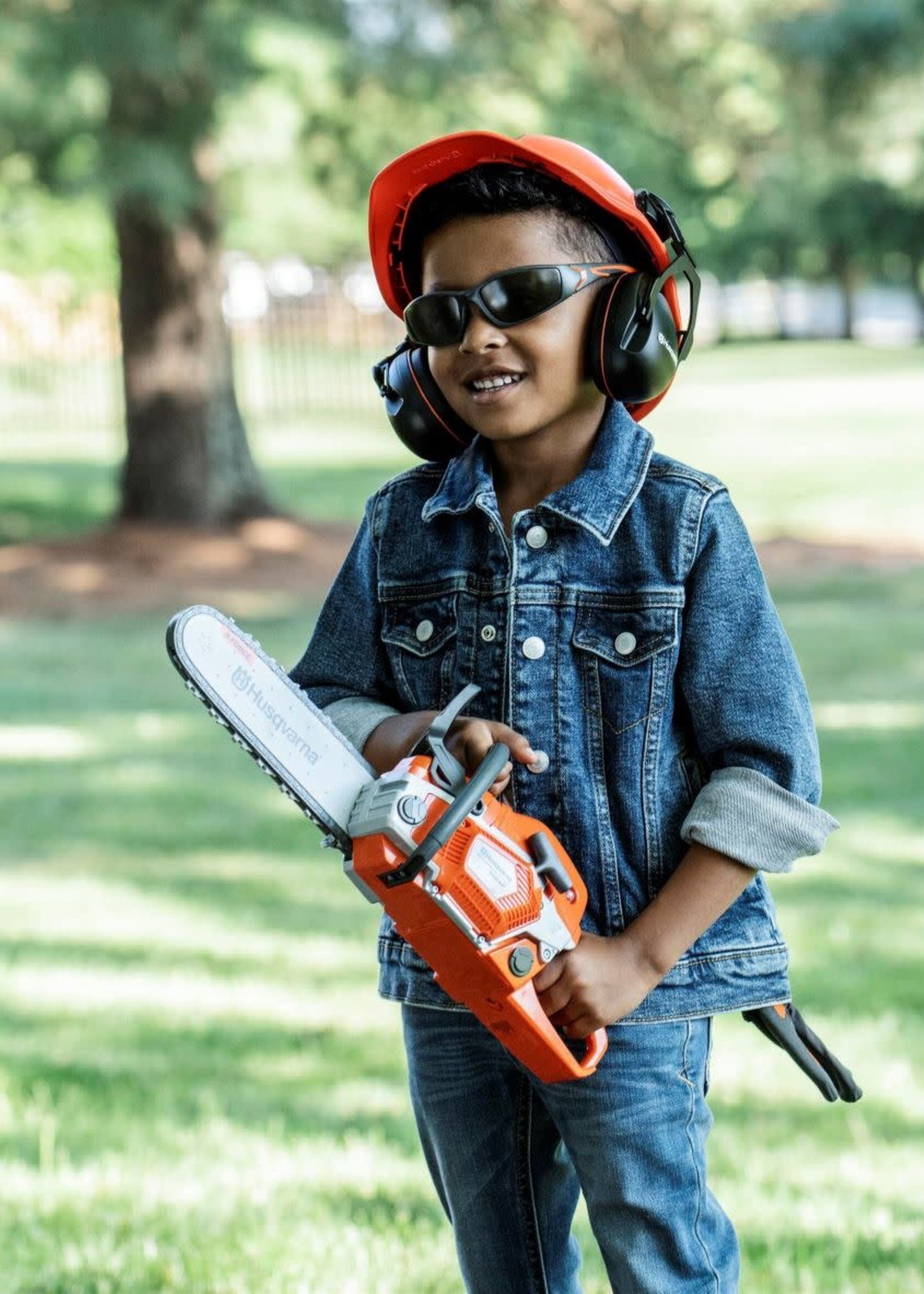 Tronçonneuse avec Gants et casque - jouet pour enfant Husqvarna