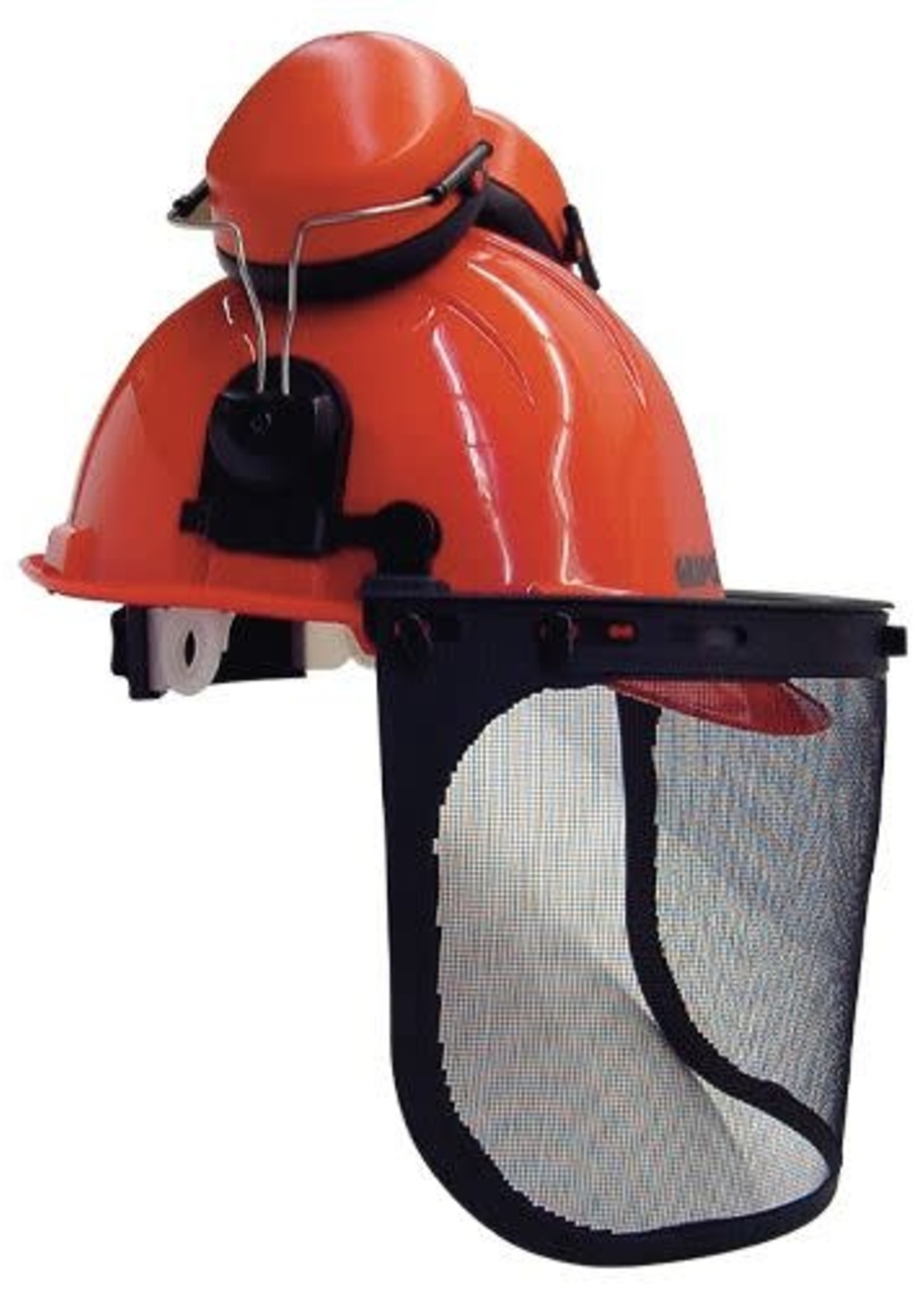Casque forestier SINGER orange / casque coquille anti bruit / porte visière  / visière grillagée - HGCF01