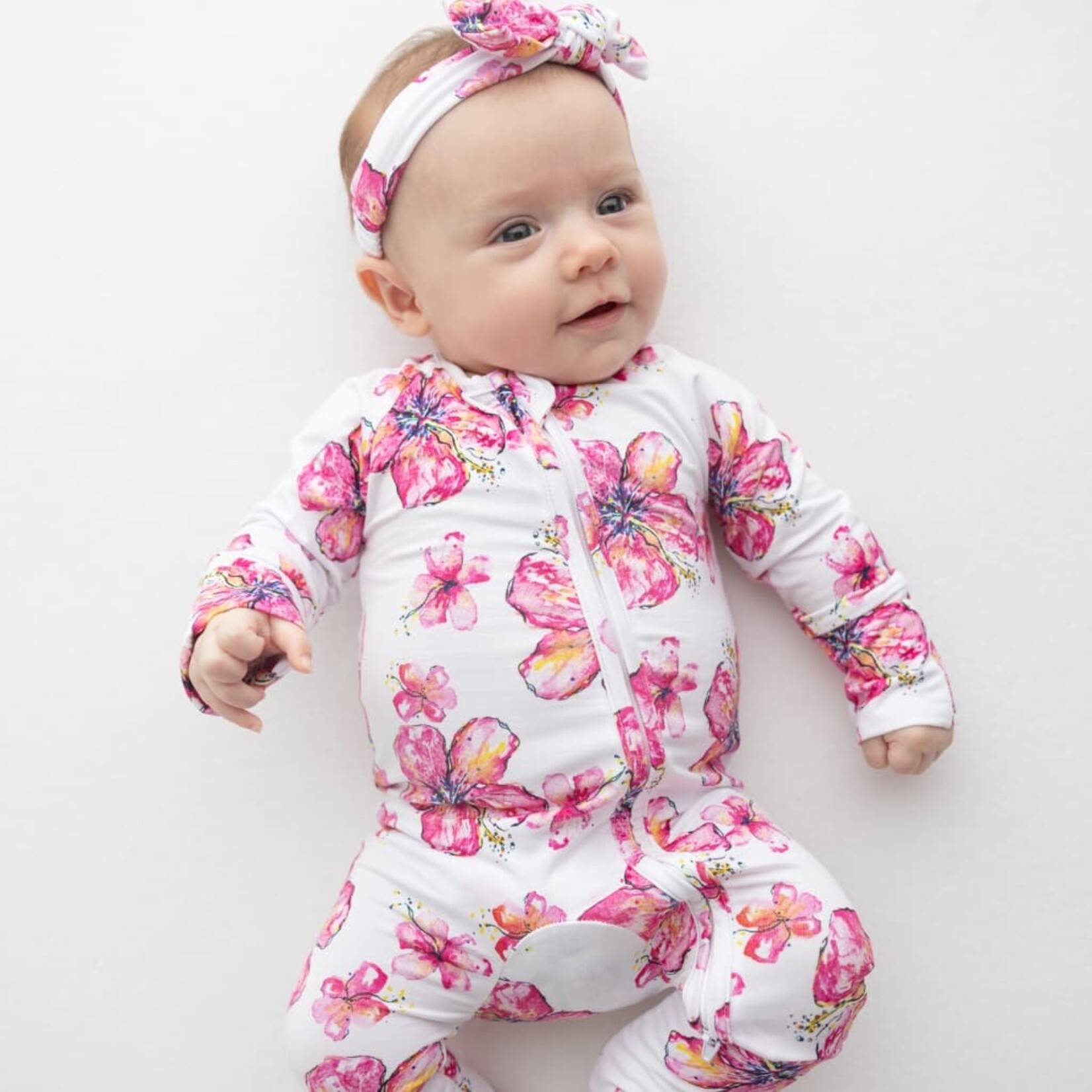 Coco Moon Coco Moon: Hibiscus Kiss Bamboo Newborn Coverall