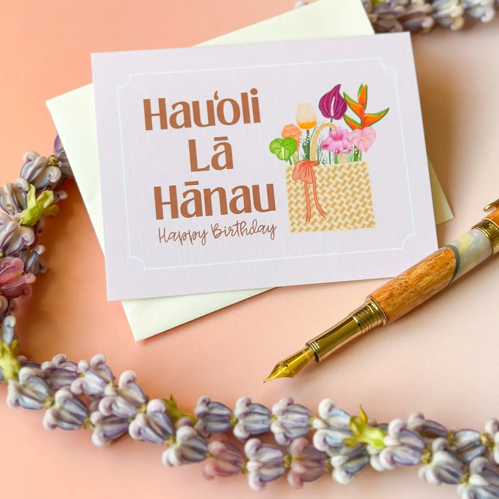 Design Jord Design Jord: Lauhala Basket with Flowers - Birthday Card