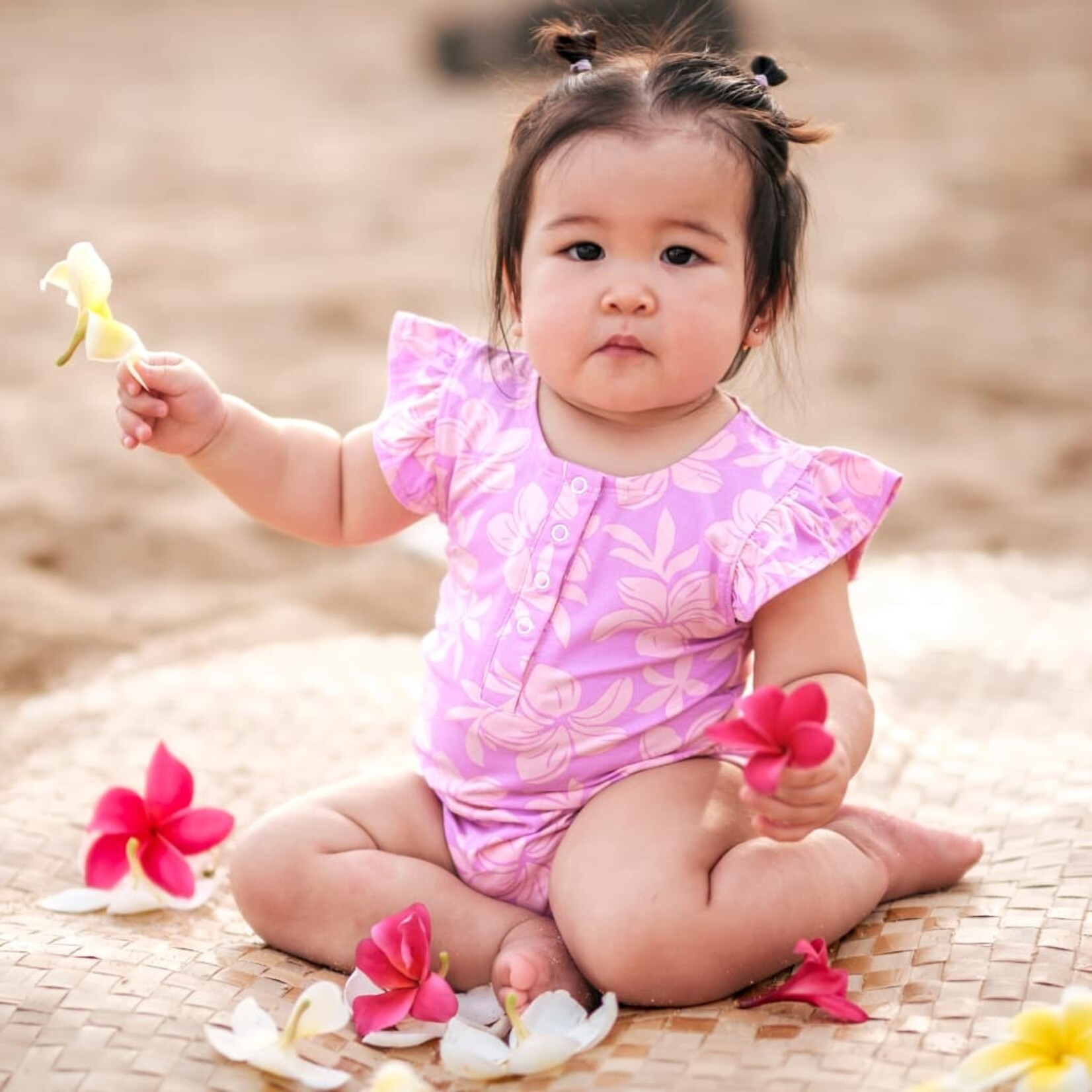 Coco Moon Coco Moon: Sunrise Blooms Bamboo Flutter Sleeve Onesie