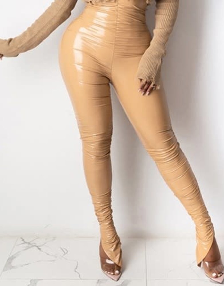 Beauty Junkee Collection High Waisted Pleather Pants w/Slit