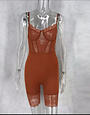 Beauty Junkee Collection Spaghetti Strap Mesh Lace Romper Large Copper