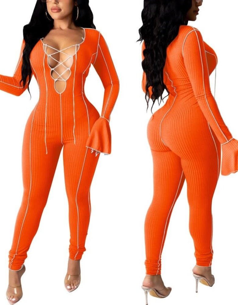 Beauty Junkee Collection Long Flare Sleeve Stitch Jumpsuit