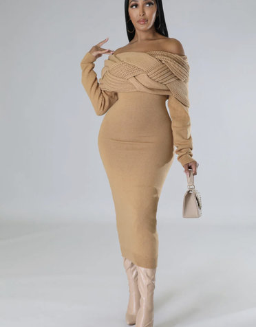 Beauty Junkee Collection Knitted Off Shoulder Sweater Pencil Dress