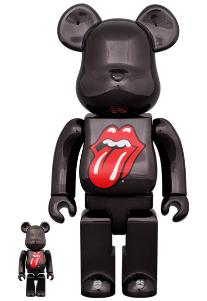 Rolling Stones Logo Black Chrome Bearbrick 2Pk