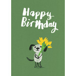 Dog With Flowers Card