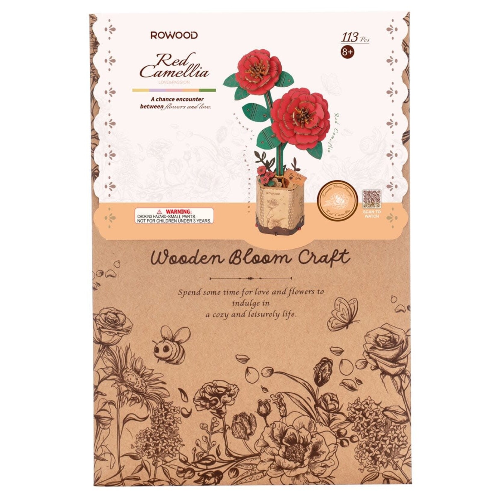 Bloom Craft: Red Camellia Wooden Model Kit