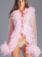 O/S Pink Short Sheer Feather Robe
