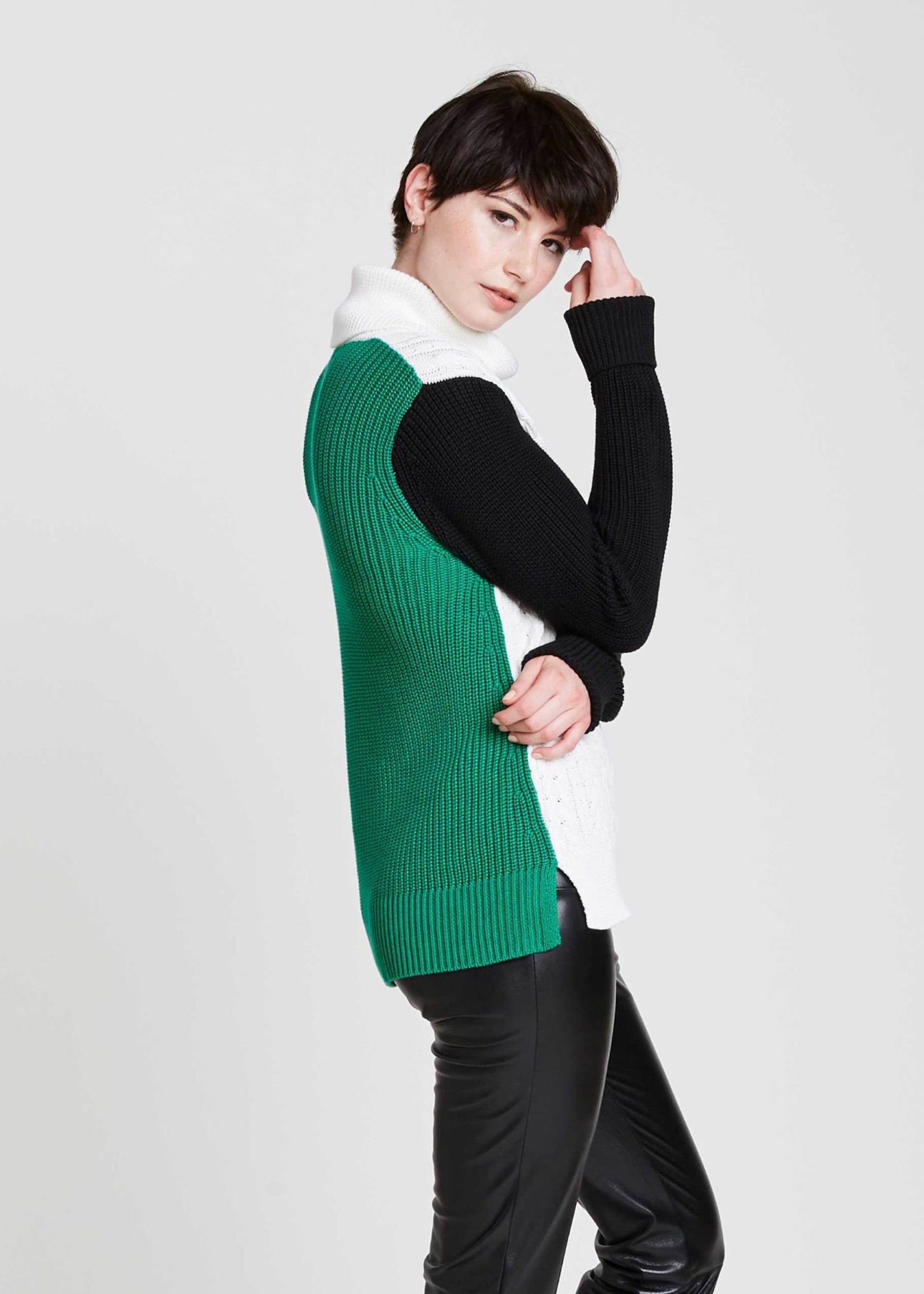 By Lyse ByLyse Cable Front Colour Block Turtleneck
