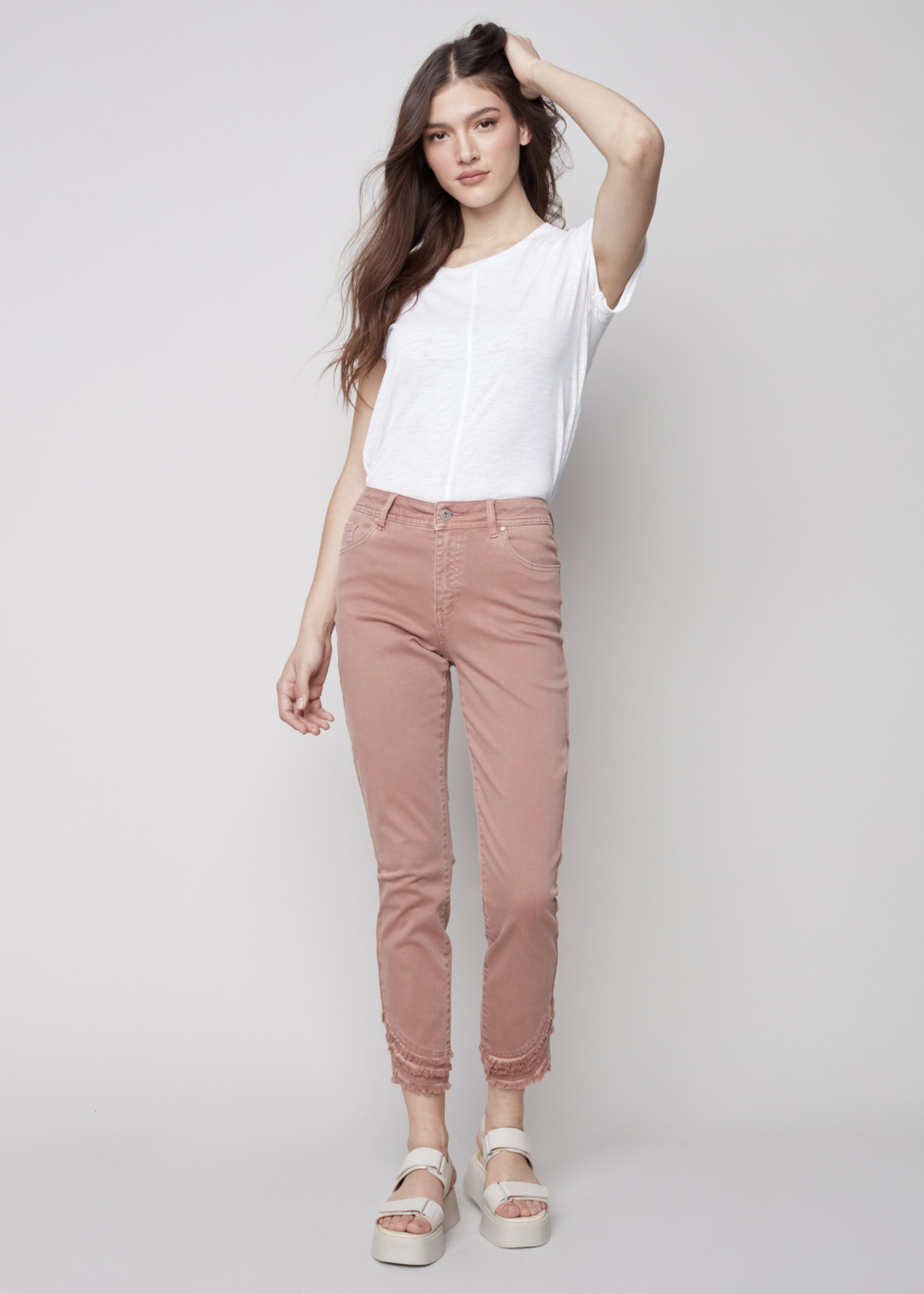 Charlie B Charlie B Frayed Hem Twill Ankle Pant