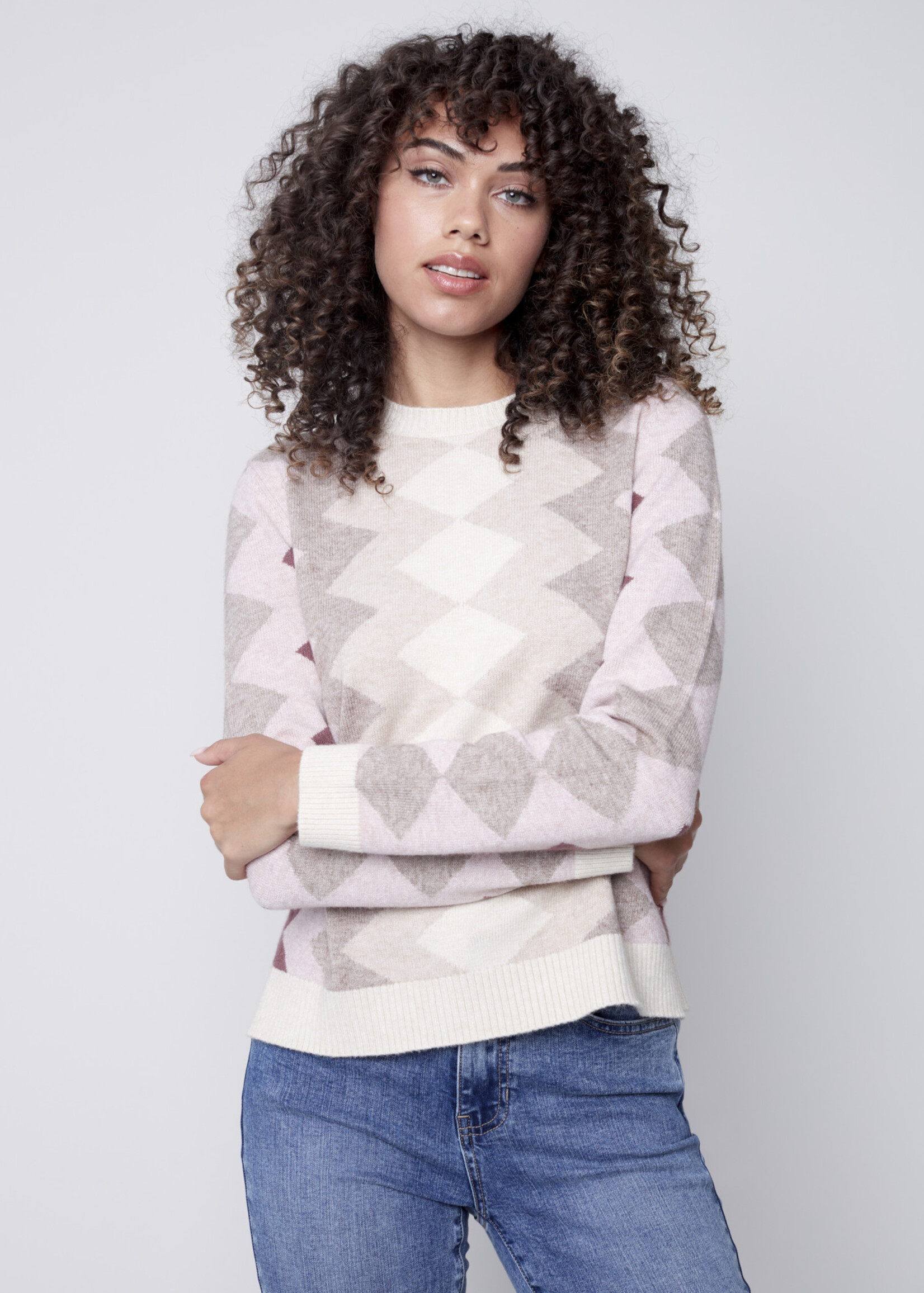 Charlie B Charlie B Crew Neck Zigzag Jacquard Sweater