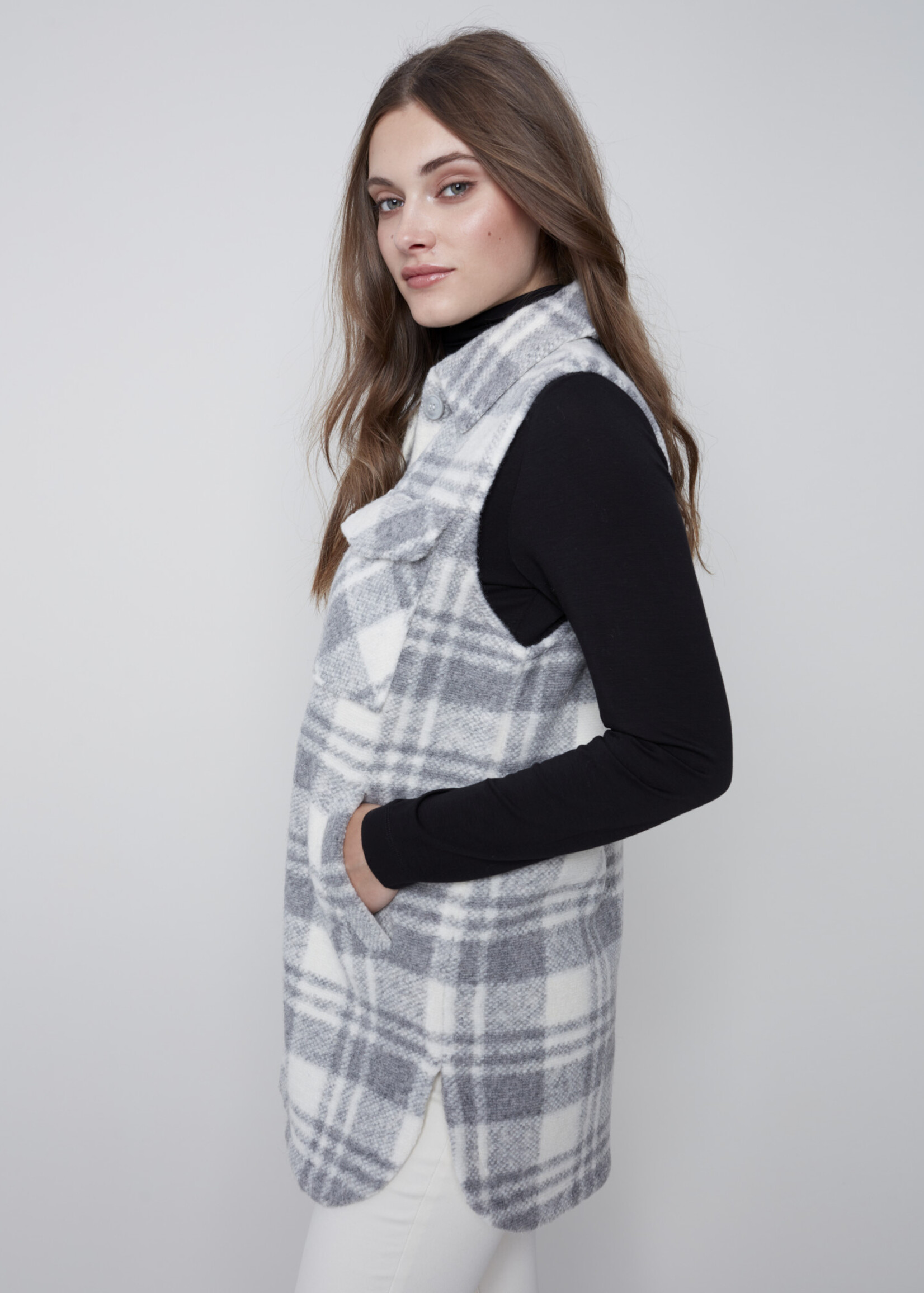 Charlie B Charlie B Collared Vest with Pockets