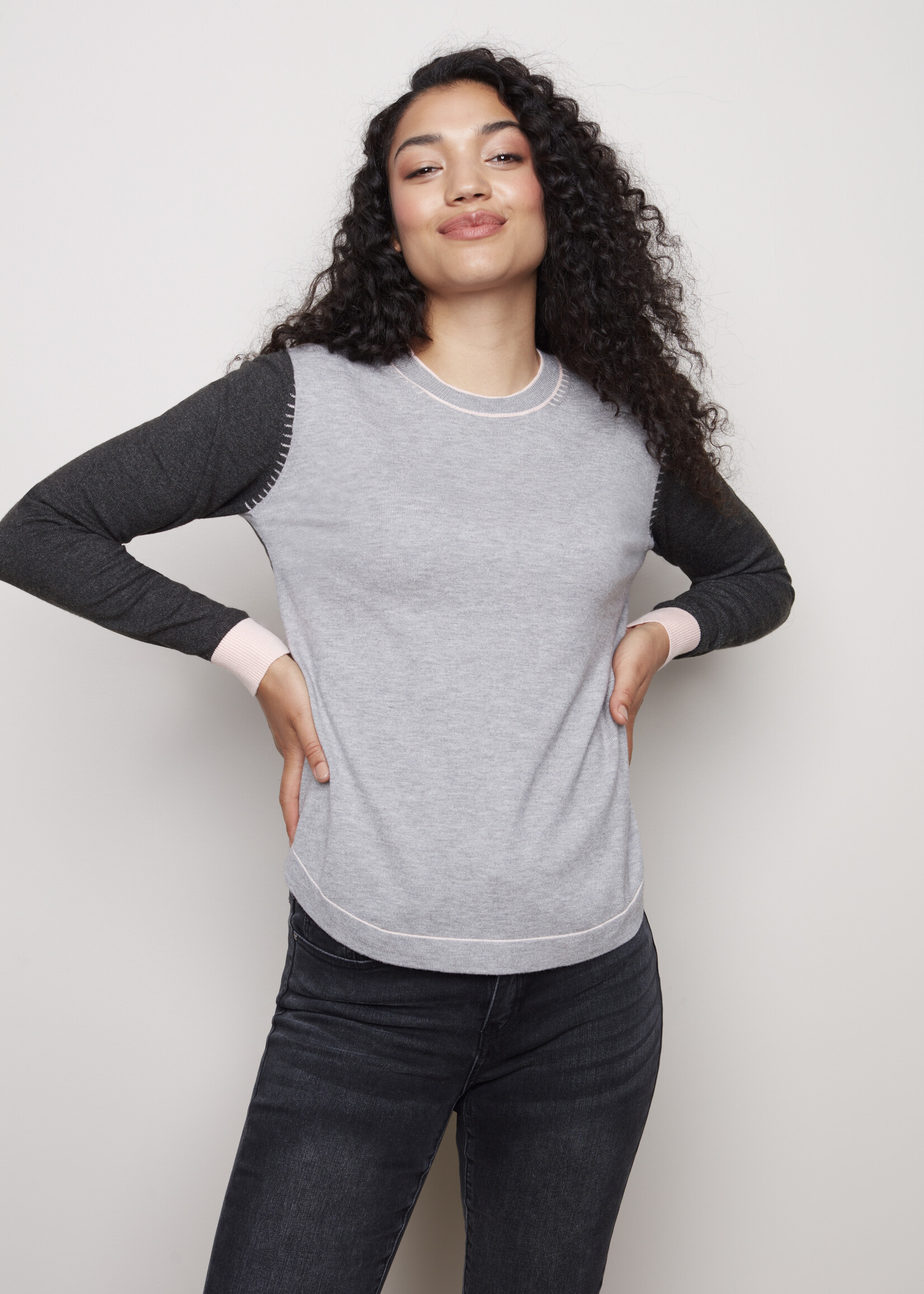 Charlie B Charlie B Crew Neck Colour Block Sweater