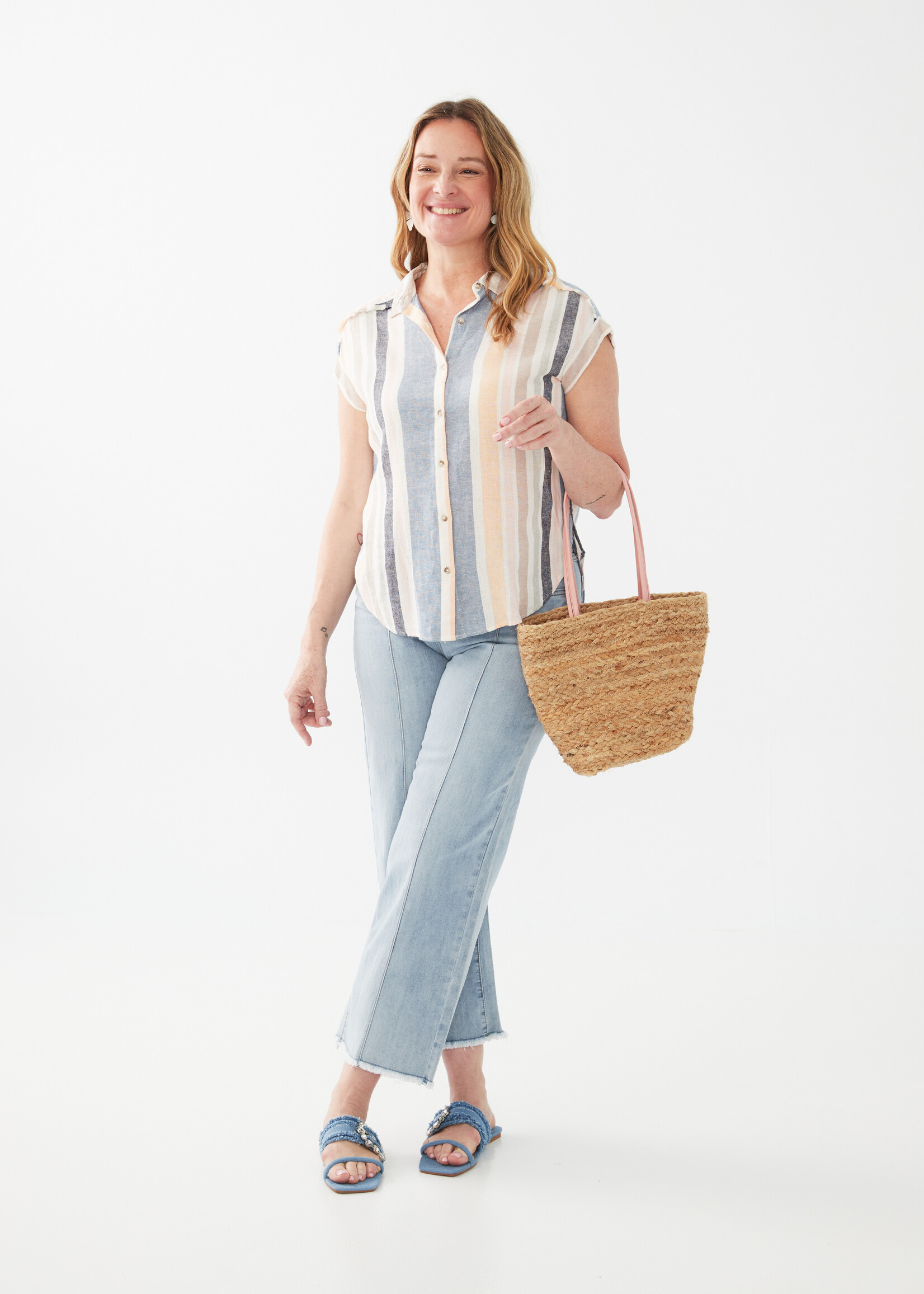 French Dressing Jeans FDJ Striped Short Sleeve Dolman Shirt