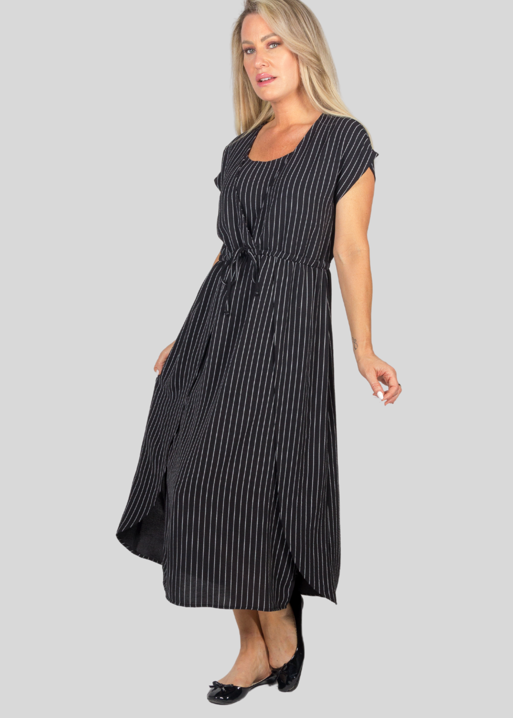 PURE Pure Striped Sleeveless Overlay Dress