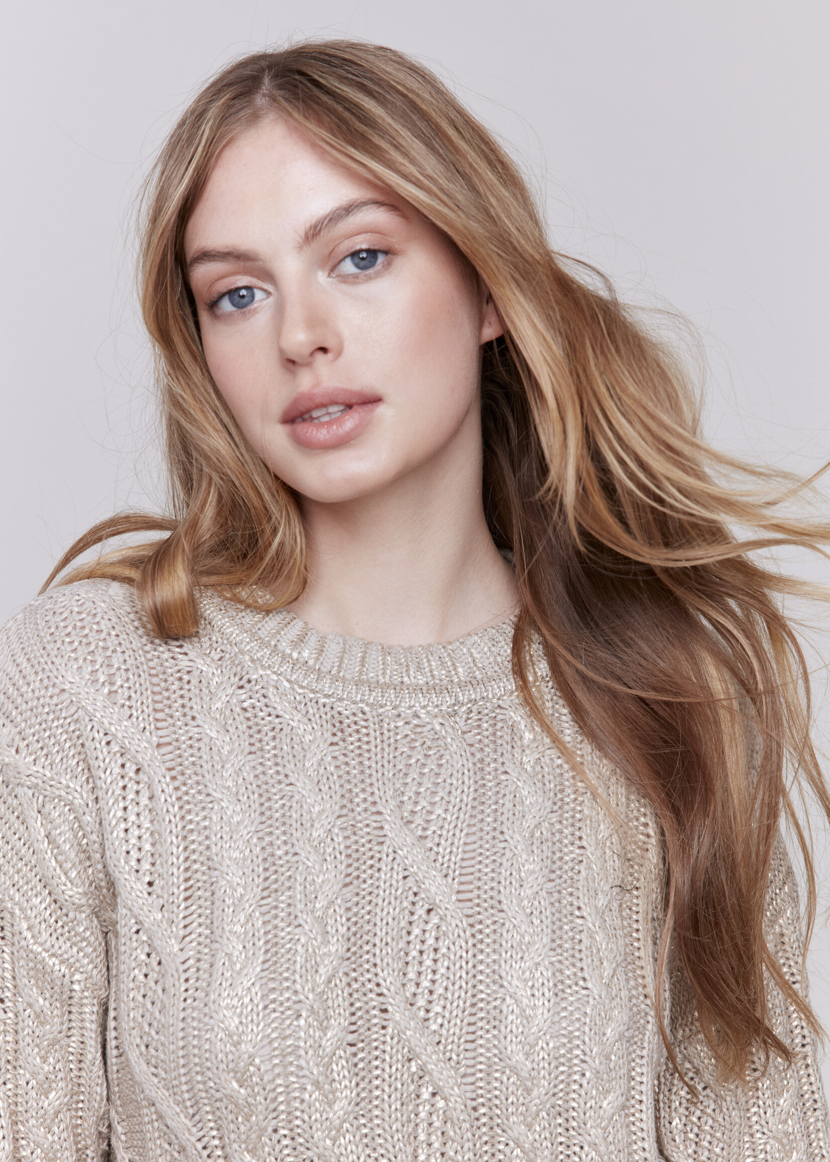 Charlie B Charlie B Metallic Cable Sweater