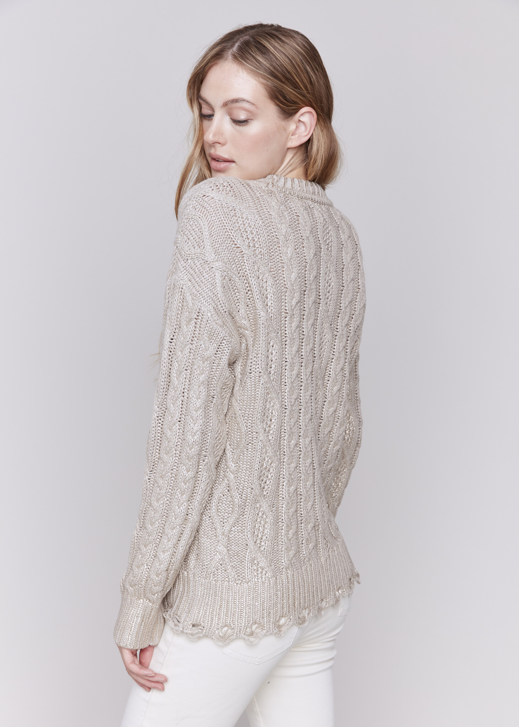 Charlie B Charlie B Metallic Cable Sweater