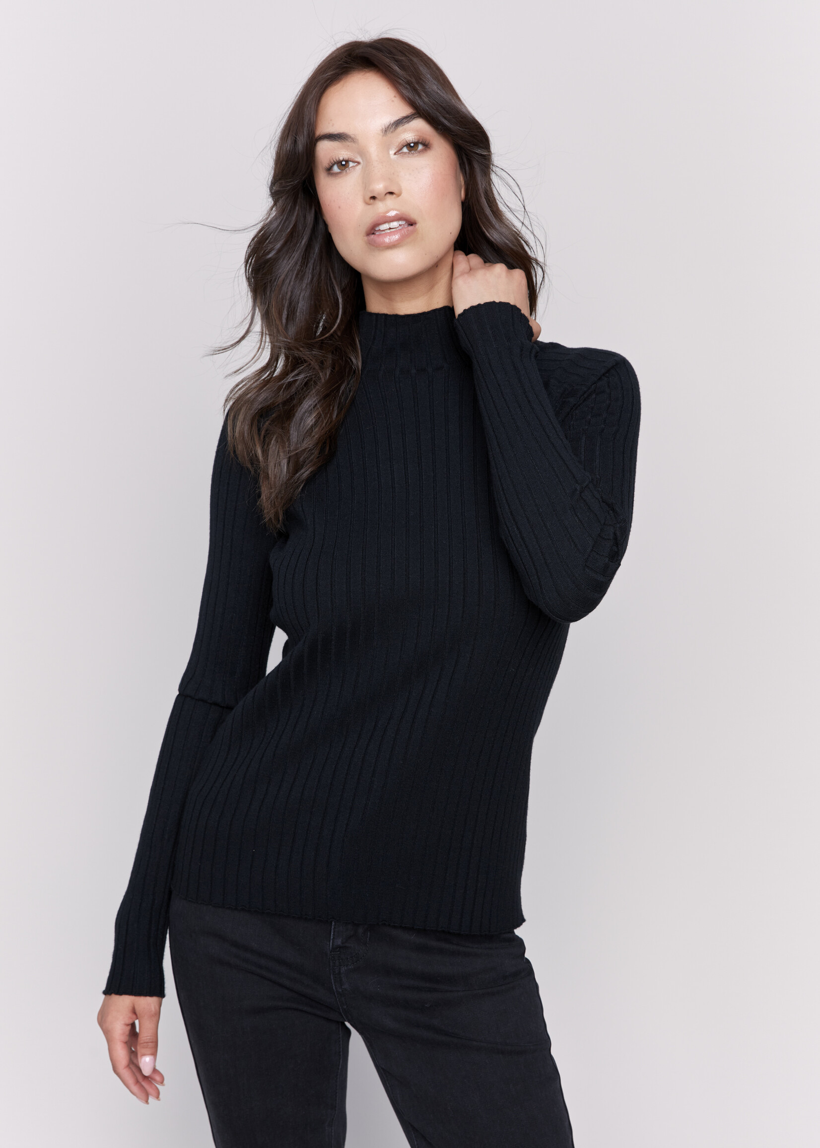 Charlie B Charlie B Mock Neck Ribbed Sweater