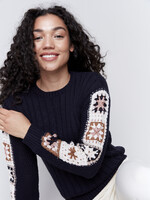 Charlie B Charlie B Crocheted Sleeves Crew Sweater