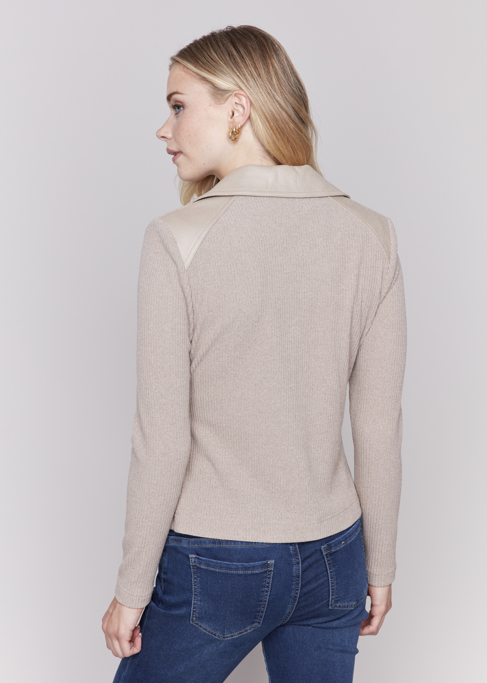 Charlie B Charlie B Moto Jacket with Rib Knit Sleeves