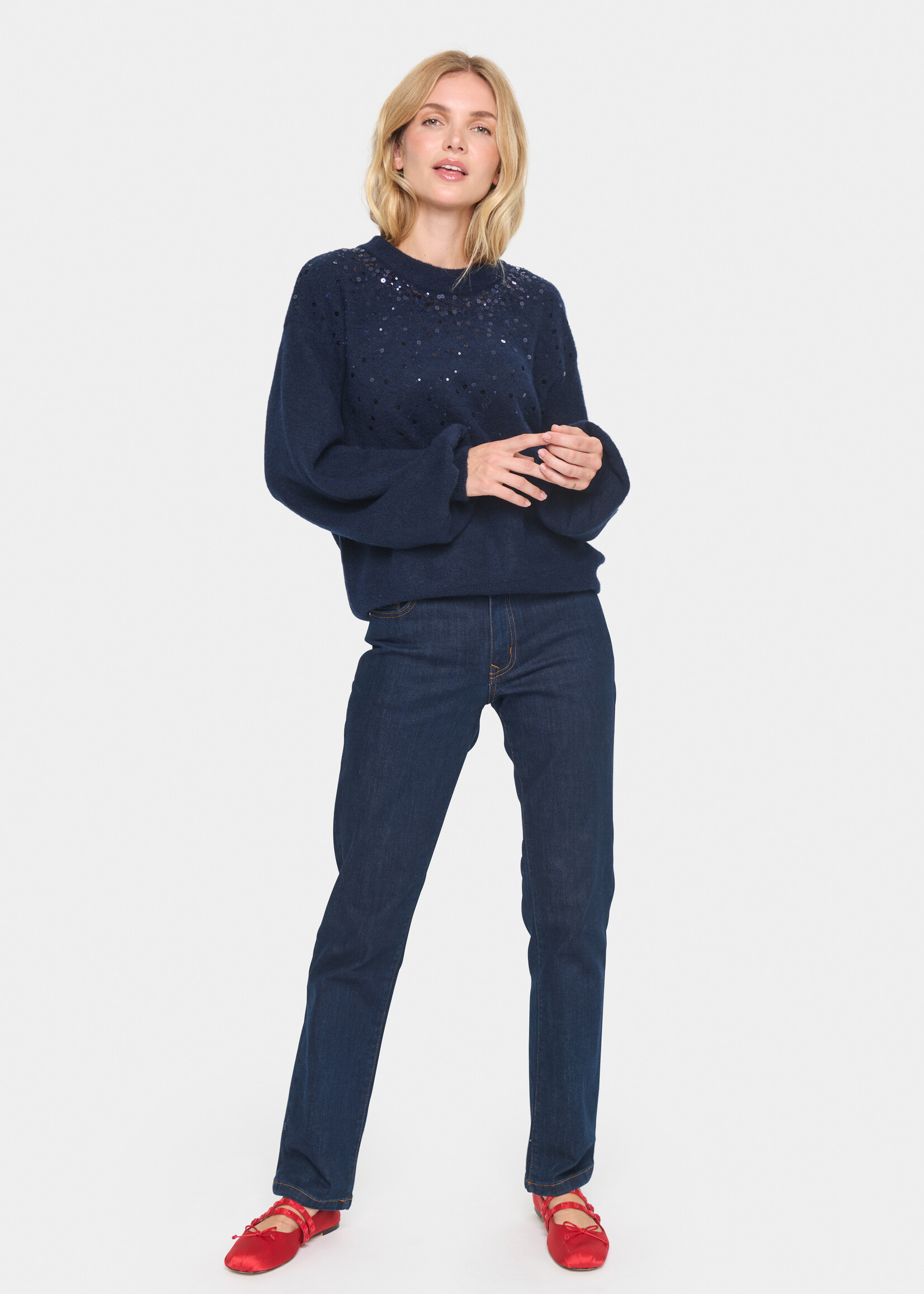 Saint Tropez Saint Tropez Crew Sweater with Sequin Detail