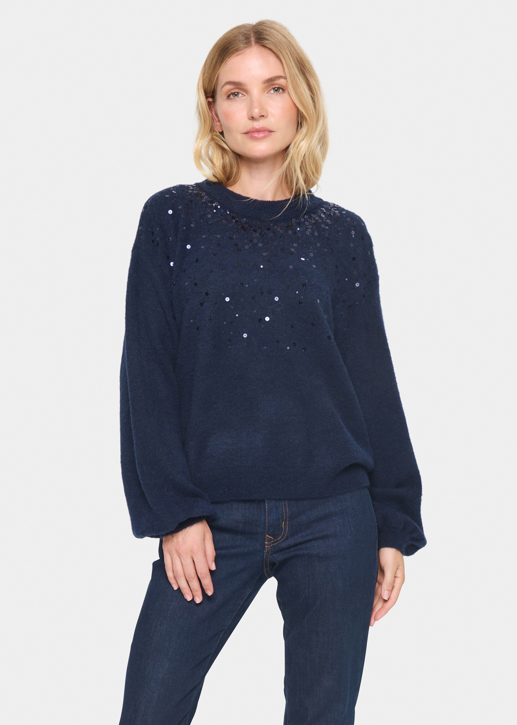 Saint Tropez Saint Tropez Crew Sweater with Sequin Detail