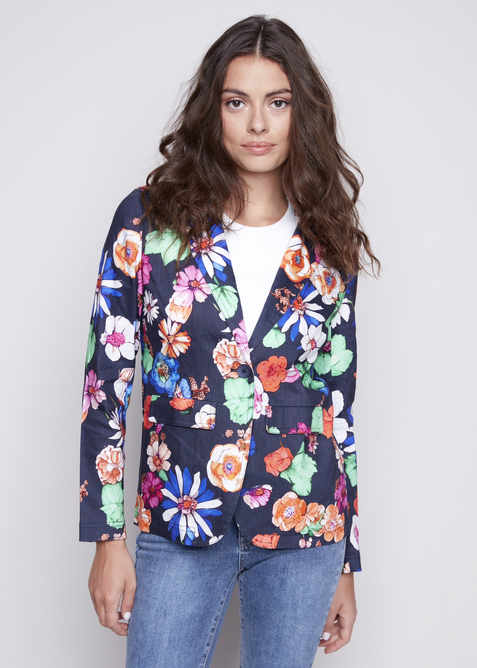 Charlie B Charlie B Floral Print Linen Blazer