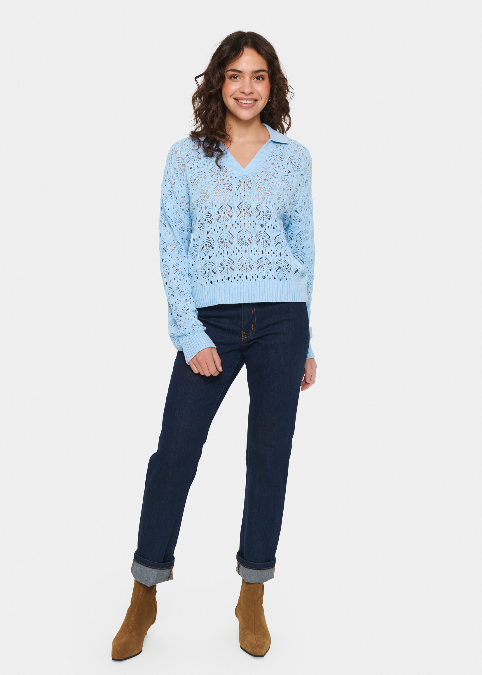 Saint Tropez Saint Tropez Juna Crochet Polo Sweater