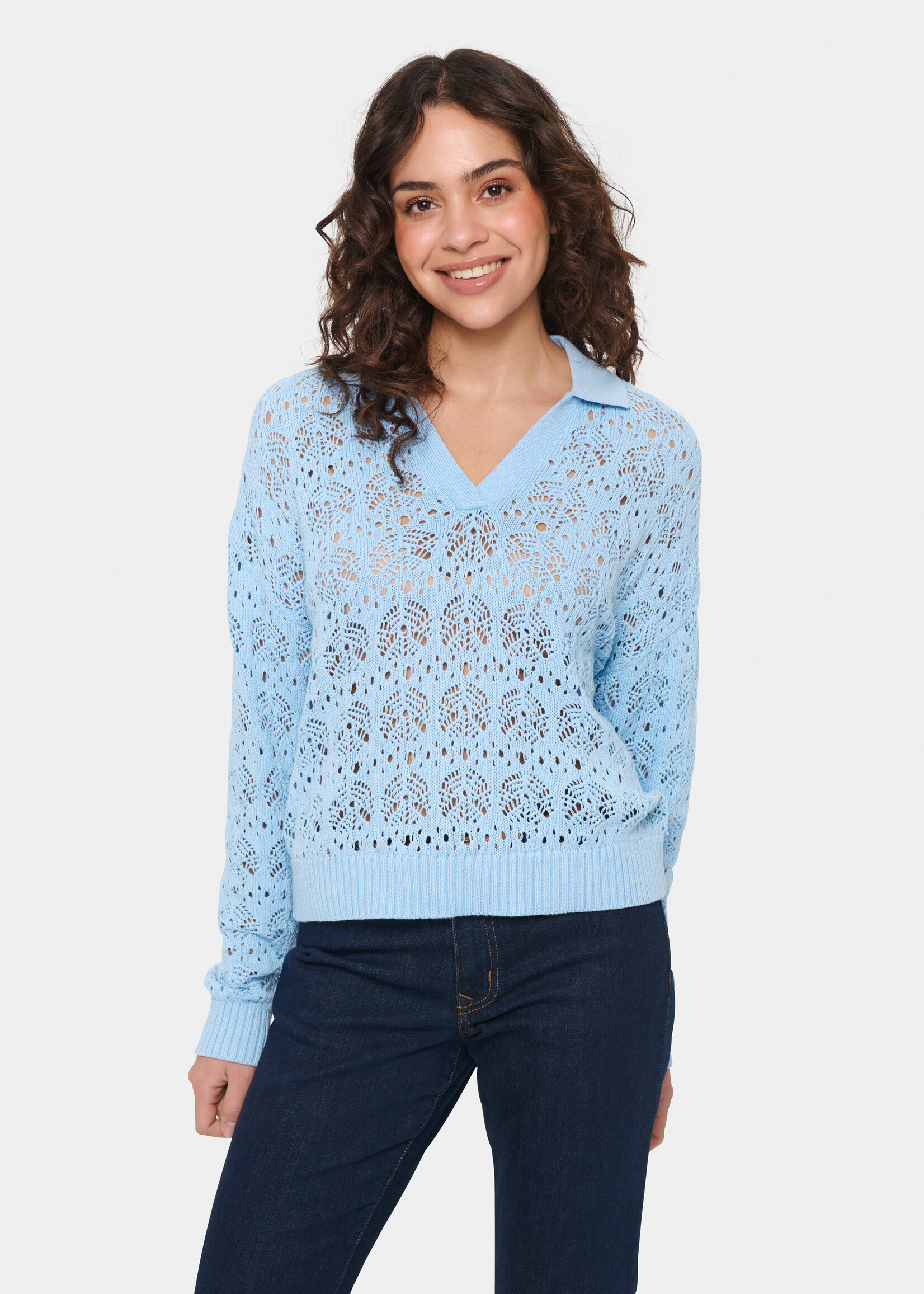 Saint Tropez Saint Tropez Juna Crochet Polo Sweater