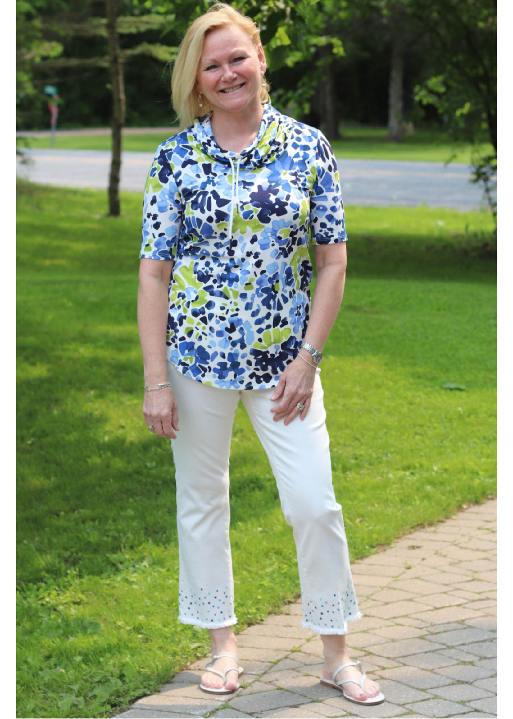 PURE PURE Short Sleeve Cowl Neck Top