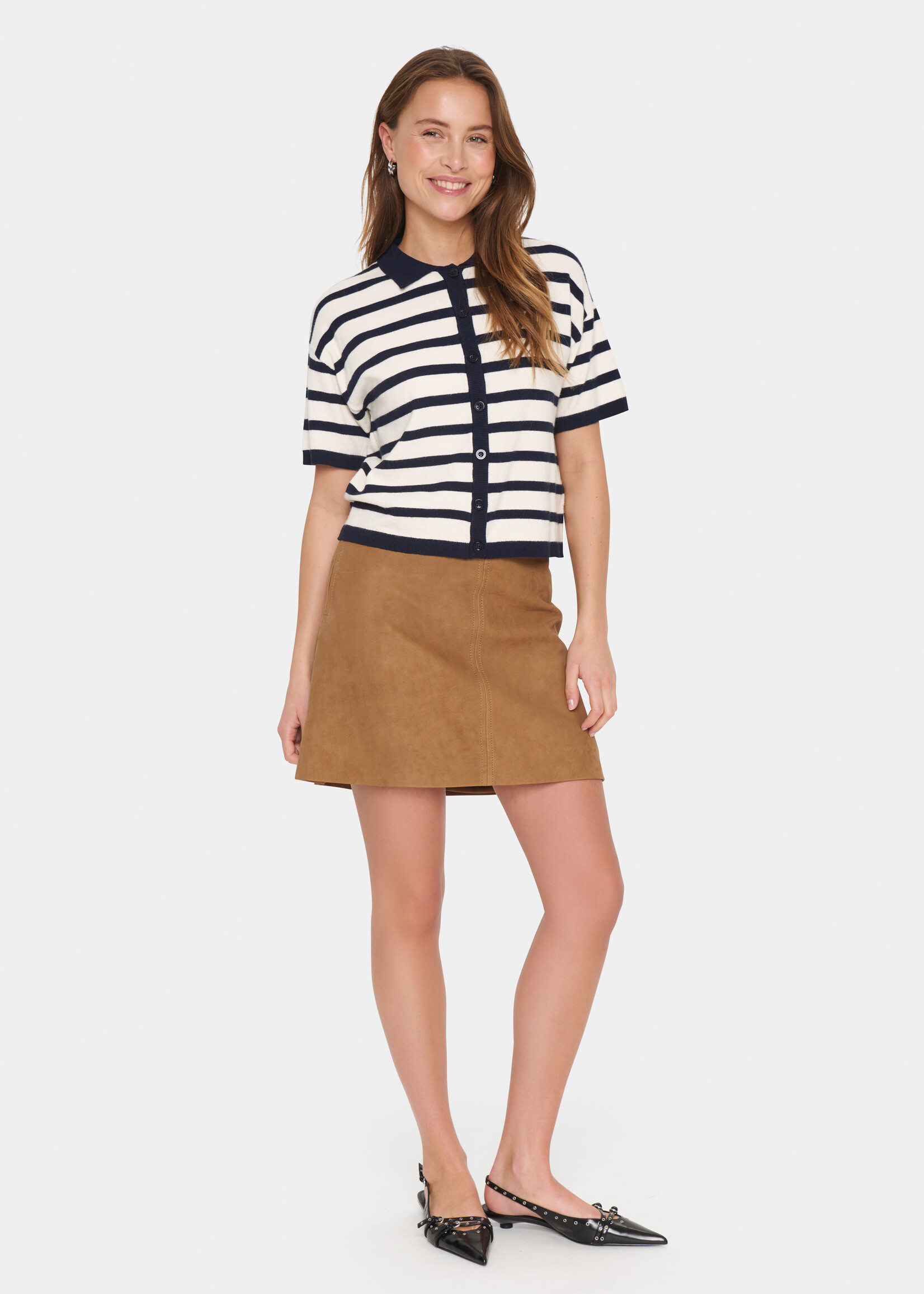 Saint Tropez Saint Tropez Striped Short Sleeve Cardi